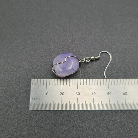Silver Plated Purple Unique Handmade Glass Dangle Earrings A6098 - Picture 4 of 5